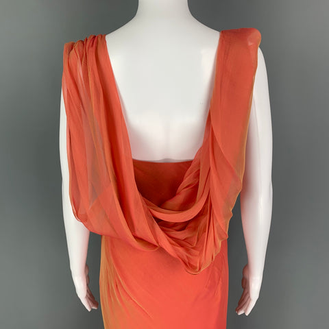 DANES Taille 6 Robe longue en soie orange sans manches Tenue de soirée