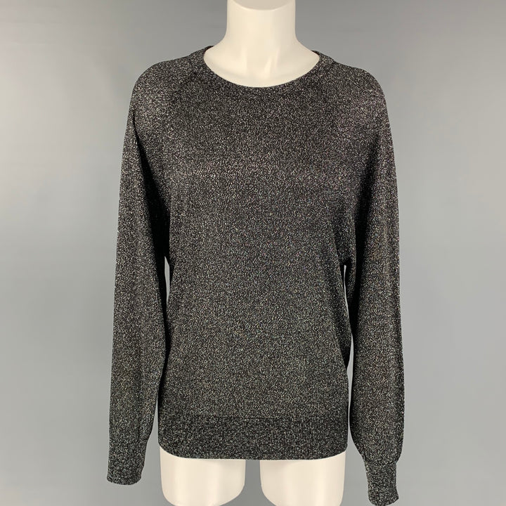 MICHAEL KORS COLLECTION Size XS Black & Silver Metallic Acetate Blend Crew-Neck Pullover