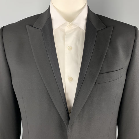 PAUL SMITH Talla 42 Abrigo deportivo con solapa de pico detallada en lana / mohair negro