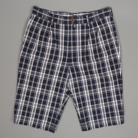JUNYA WATANABE Pantalones cortos con bragueta y cremallera de algodón a cuadros azul marino y blanco talla S