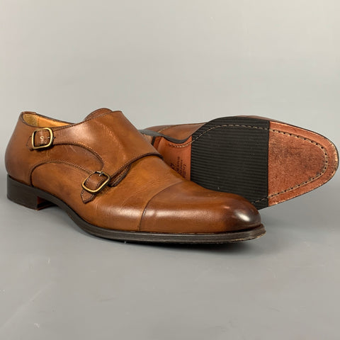 JOSE REAL Size 12 Cognac Antique Leather Double Monk Strap Loafers