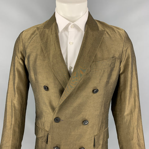 PAUL SMITH Size 38 Regular Olive Linen / Silk Peak Lapel Sport Coat
