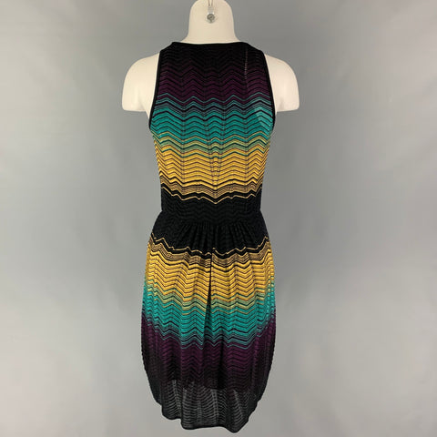 M MISSONI Taille 6 Jaune Noir Vert Viscose Blend Zig Zag Robe sans manches
