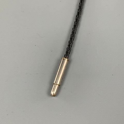 Cravate Bolo en cuir tissé argent noir VINTAGE