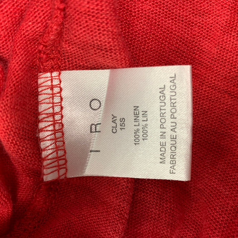 IRO Size S Red Distressed Linen Crew-Neck T-shirt