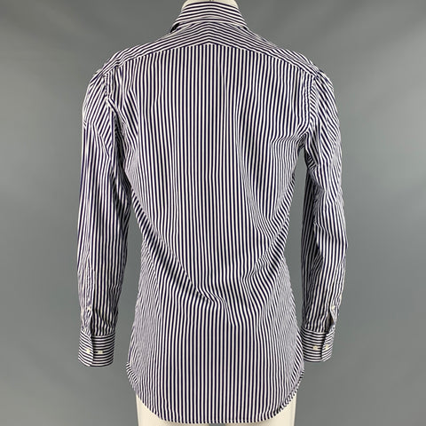 SUITSUPPLY Size M Navy White Stripe Cotton Spread Collar Long Sleeve Shirt