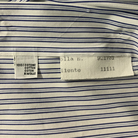 KITON Size XL White & Navy Stripe Cotton Button Down Long Sleeve Shirt