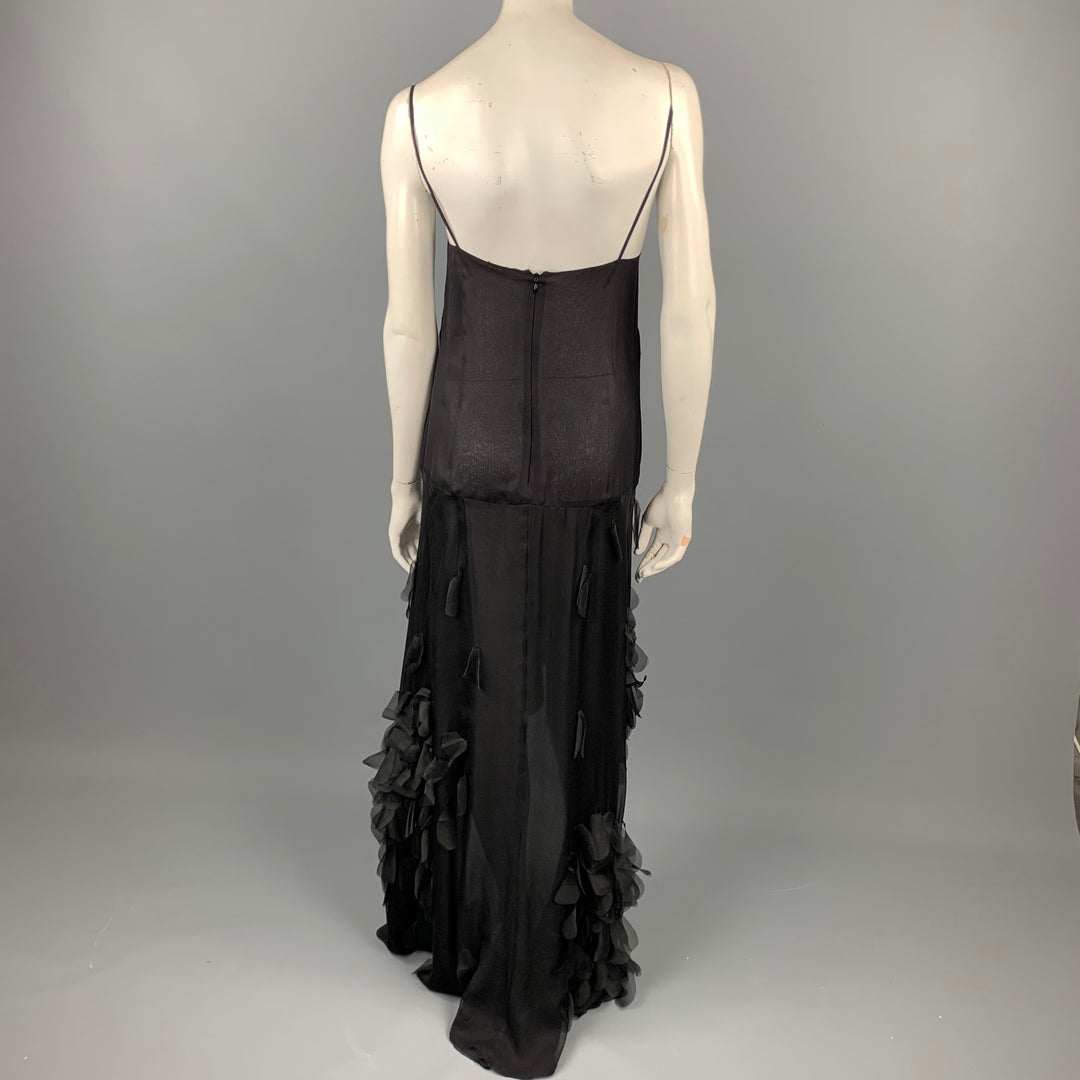 VINTAGE Talla 6 Vestido de cóctel con tirantes finos de seda y apliques de pedrería negros
