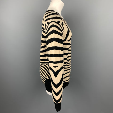 ALC Taille L Pull à col rond en tricot à imprimé zèbre noir et beige