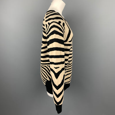 A.L.C. Size L Black & Beige Zebra Print Knit Crew-Neck Pullover Sweater