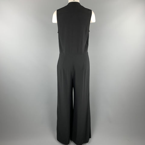 RALPH LAUREN Size 6 Black Crepe Sleeveless Band Collar Wide Leg Jumpsuit