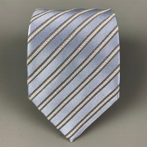 ERMENEGILDO ZEGNA Light Blue Silver Diagonal Stripe Silk Blend Tie