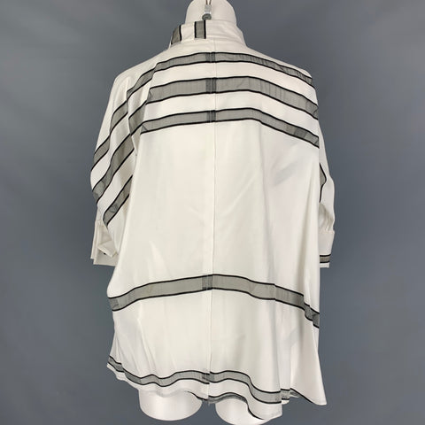MALLONI Blusa extragrande a rayas de poliéster y viscosa blanca y gris talla 2