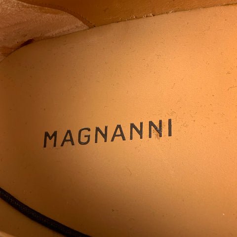 MAGNANNI Size 10 Brown Burnished Leather Cap Toe Lace Up Shoes