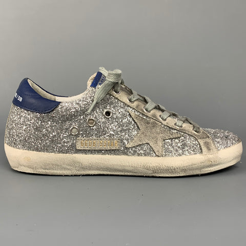 GOLDEN GOOSE 2019 Superstar Talla 8 Zapatillas bajas con purpurina plateada y azul