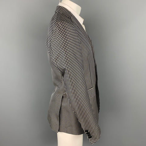 ETRO Size 38 Black & White Polka Dot Silk Notch Lapel Sport Coat