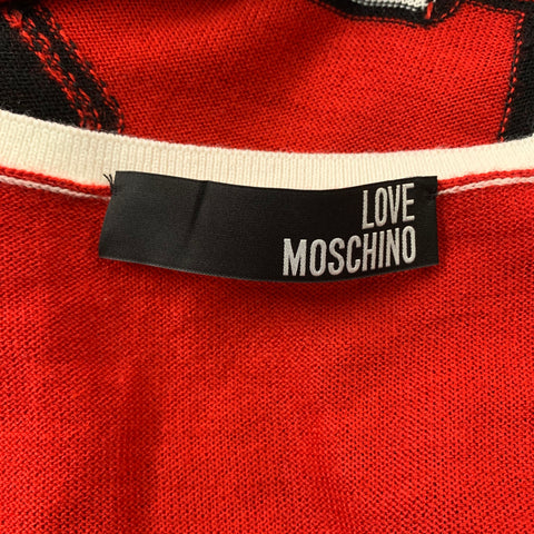 LOVE MOSCHINO Size 6 Black & Red White Wool / Acrylic Printed Pullover