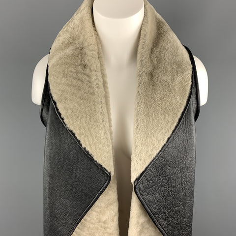 NELLIE PARTOW Size XS Black & Beige Shearling Draped Lapel Vest