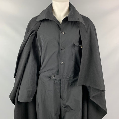 YOHJI YAMAMOTO POUR HOMME FW 17 Size S Black Polyester / Wool Flight Cape Jumpsuit Overalls