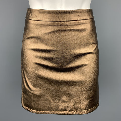 REBECCA MINKOFF Size 6 Gold Leather Mini Skirt