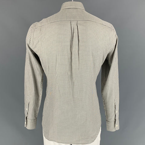 ERMENEGILDO ZEGNA Size L Navy Gold Checkered Cotton Long Sleeve Shirt