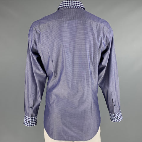 ETRO Size L Navy White Zig Zag Cotton Button Up Long Sleeve Shirt