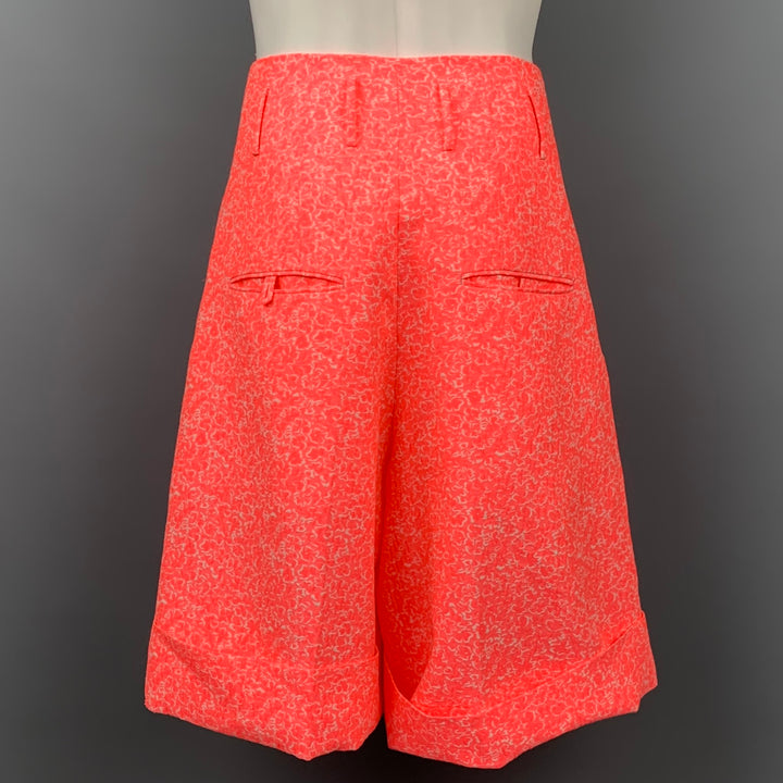 JIL SANDER Size 32 Pink & White Jacquard Cotton Blend Pleated Shorts