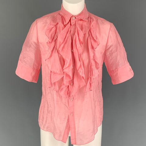RALPH LAUREN Black Label Talla 8 Blusa rosa de manga corta con volantes