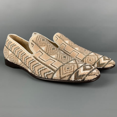 DONALD J PLINER Size 9 Beige White Beaded Leather Slip On Loafers