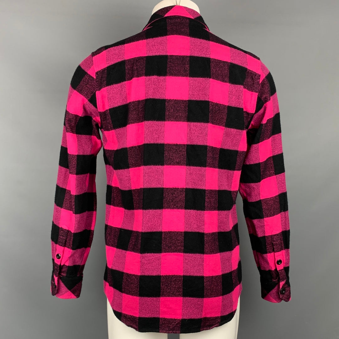 SANDRO Camisa de manga larga de algodón cepillado con cuadros de búfalo rosa y negro talla M