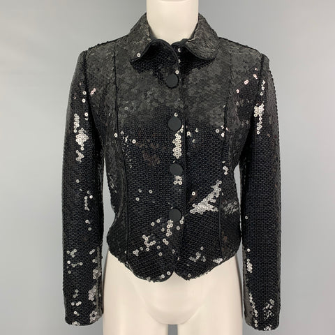 GIORGIO ARMANI Size M Black Sequined Cropped Jacket