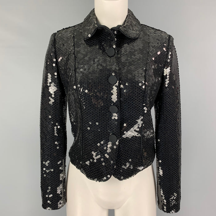 GIORGIO ARMANI Size M Black Sequined Cropped Jacket