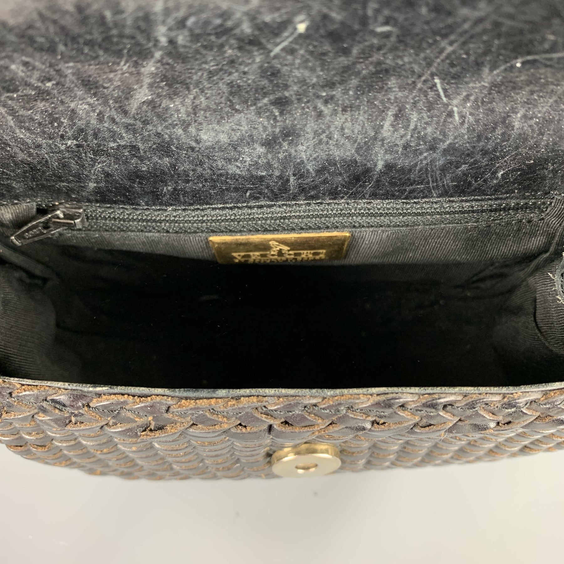 DE VECCHI by HAMILTON HODGE ラウンドショルダーバッグ DE VECCHI HAMILTON HODGE Brown Woven Canvas Leather Shoulder
