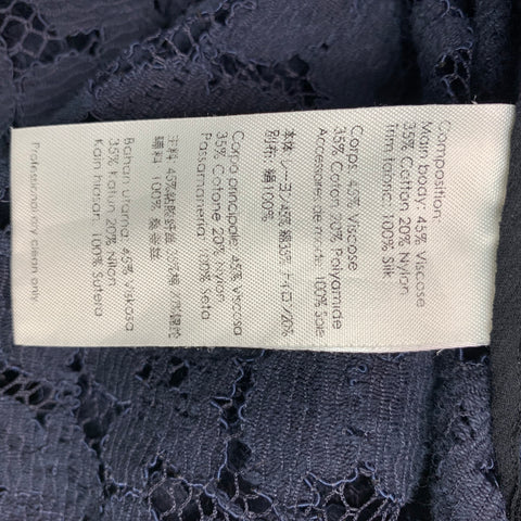 3.1 PHILLIP LIM Navy Lace Hidden Placket Size 4 Black Viscose Blend Shirt