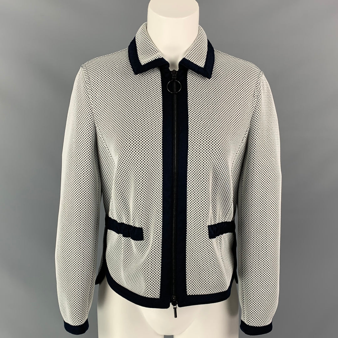 AKRIS Size 6 White & Navy Mesh Polyester/ Nylon Jacket