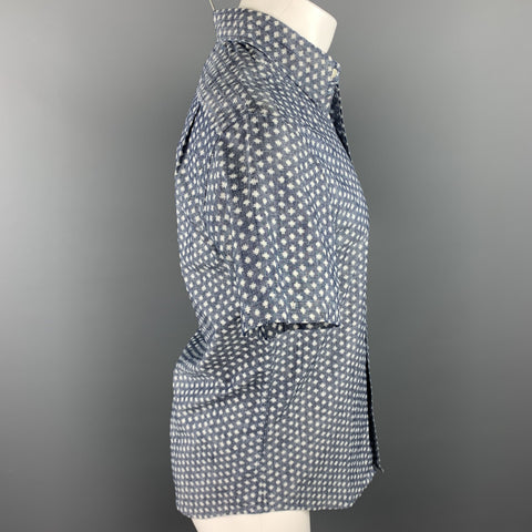J CREW Size S Indigo Print Cotton Button Up Short Sleeve Shirt