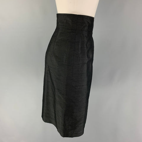 FERAUD Size 8 Black Shantung Pencil Skirt