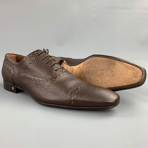 LOUIS VUITTON Size 12 Brown Textured Leather Cap Toe Lace Up Shoes