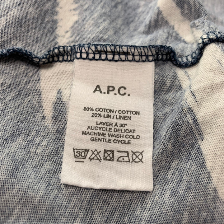 A.P.C. Size M Navy White Graphic Cotton  Linen Crew-Neck T-shirt