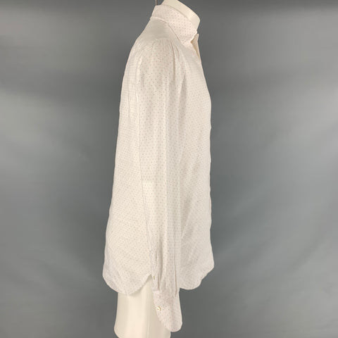 ISAIA Size M White Pink Dots Linen Button Up Long Sleeve Shirt