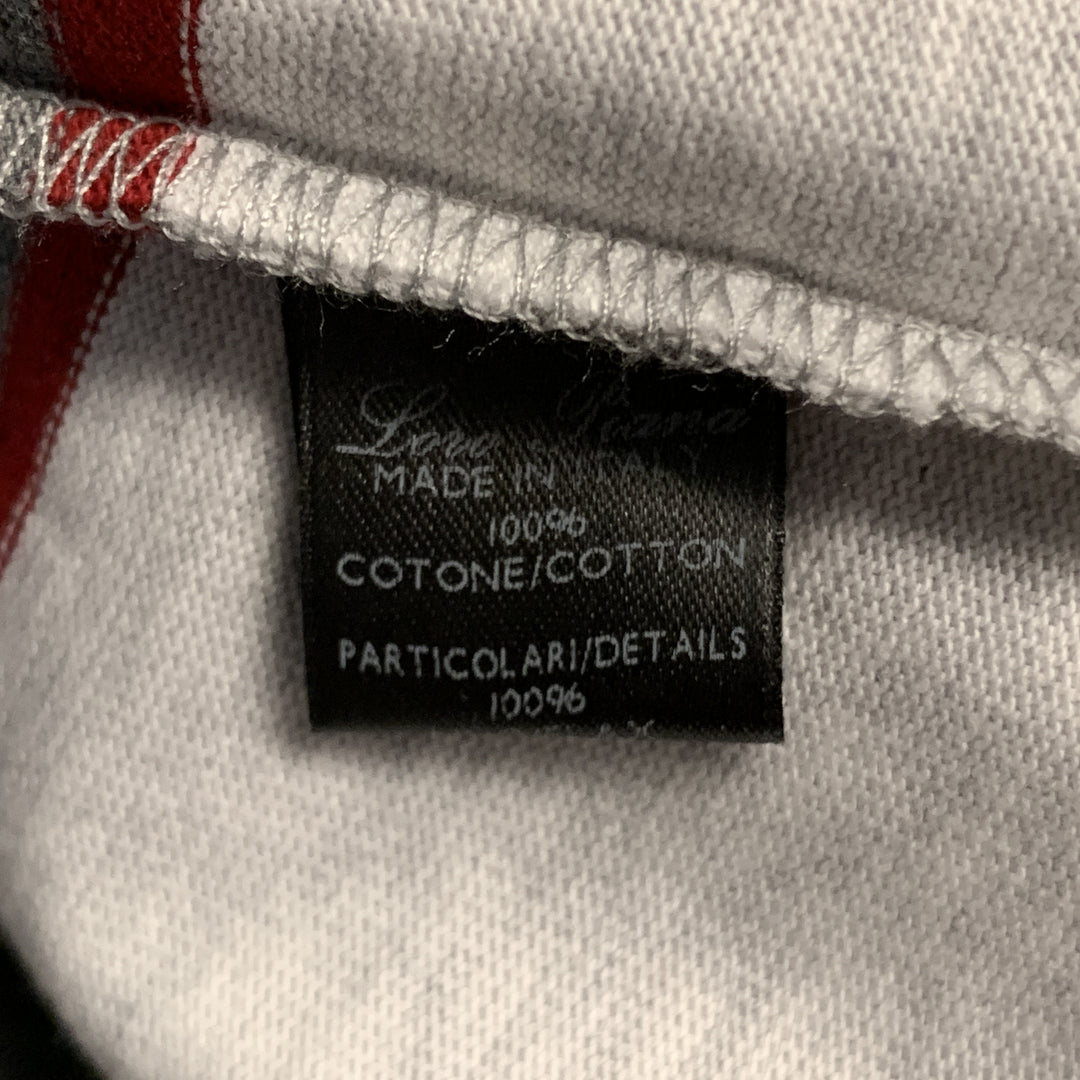 LORO PIANA Size XL Grey Stripe Cotton Half Buttoned Long Sleeve POLO