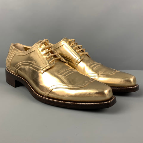 CALVIN KLEIN COLLECTION Size 12 Gold Leather Lace Up Shoes