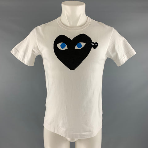 COMME des GARCONS Chemise Manche Courte Blanc Noir Coeurs Taille S