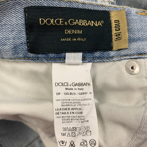 DOLCE & GABBANA Size 32 Light Blue Distressed Cotton Skinny Jeans