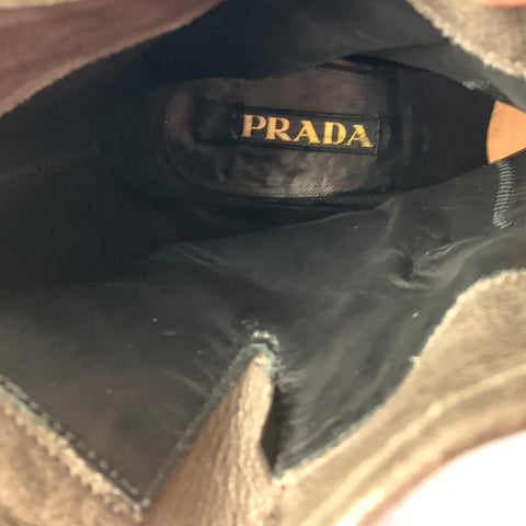 PRADA Taille 10 Bottines à bride en cuir marron