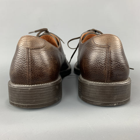 SALVATORE FERRAGAMO Size 11 Brown Textured Leather Cap Lace Up Dress Shoes