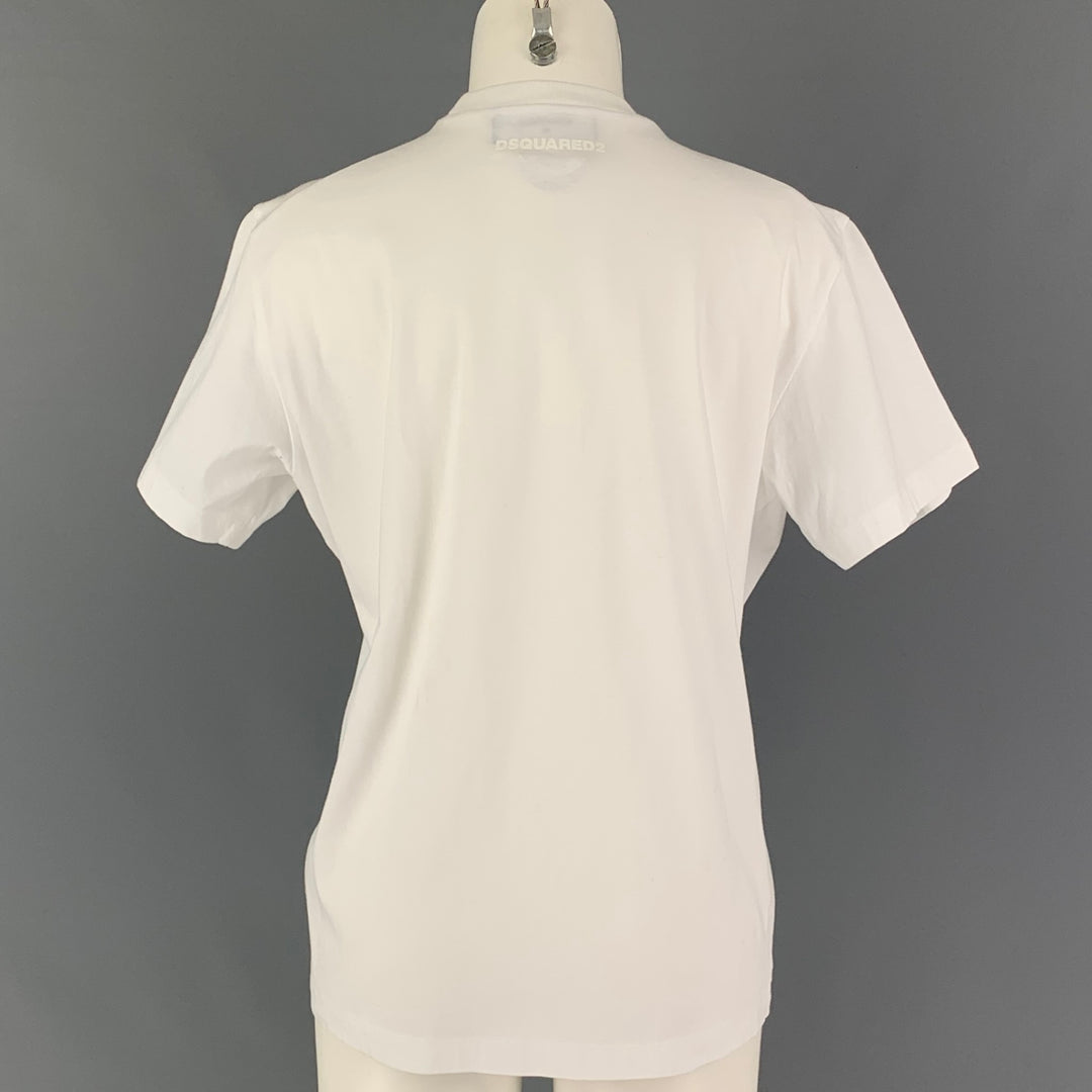 DSQUARED2 Talla XS Camiseta blanca con cuello redondo y apliques de algodón
