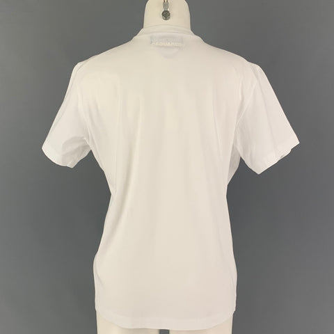 DSQUARED2 Talla XS Camiseta blanca con cuello redondo y apliques de algodón