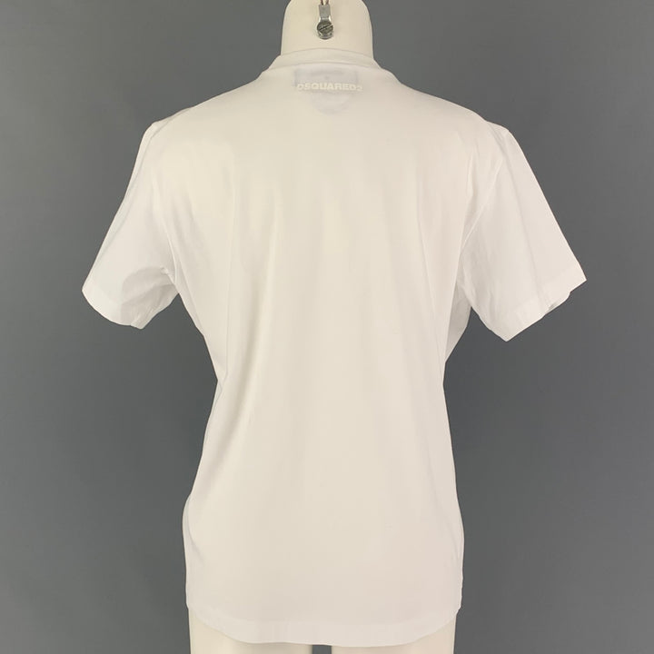 DSQUARED2 Size XS White Cotton Applique Crew-Neck T-Shirt