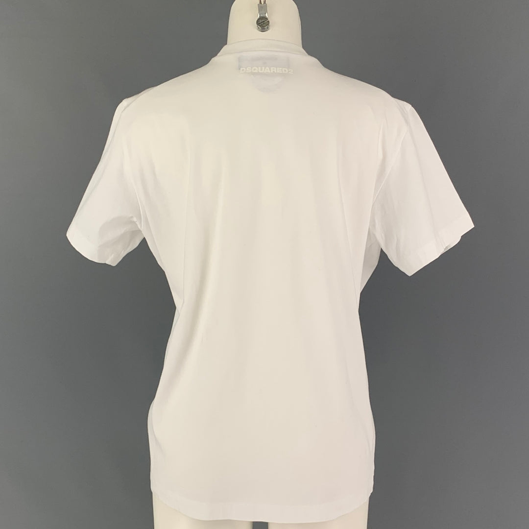 DSQUARED2 Size S White Cotton Applique Crew-Neck T-Shirt